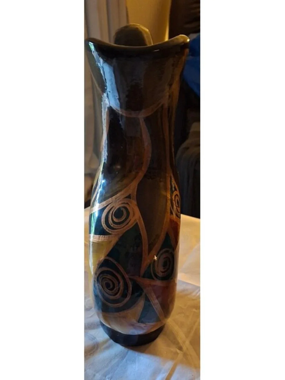 Vintage Hand-Painted Ceramic Pitcher with Bold Floral Design